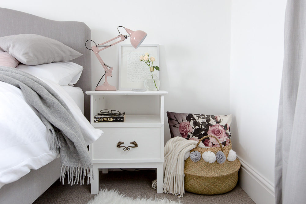 grey, white & blush bedroom