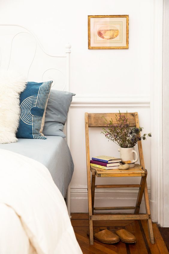 Wooden chair by the bedside