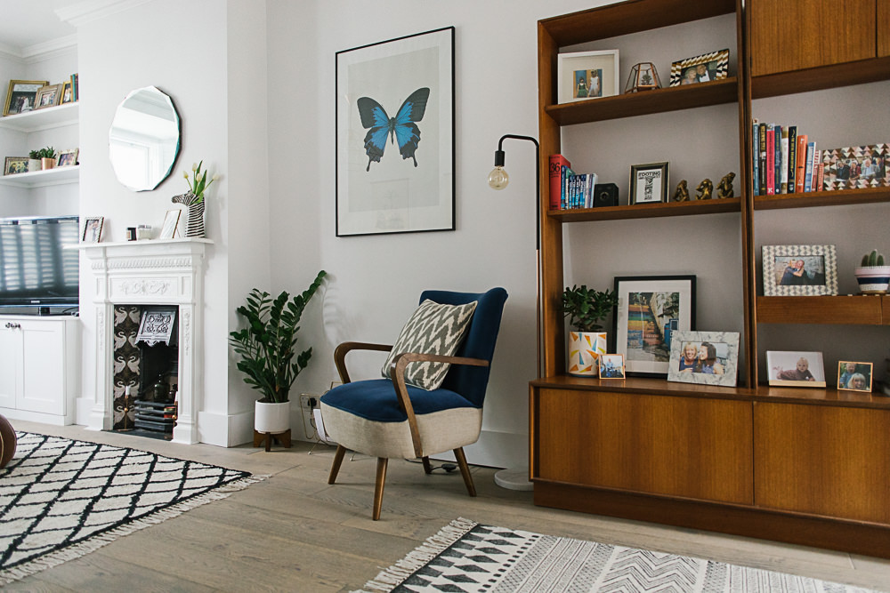 Bright living room with mid century furniture