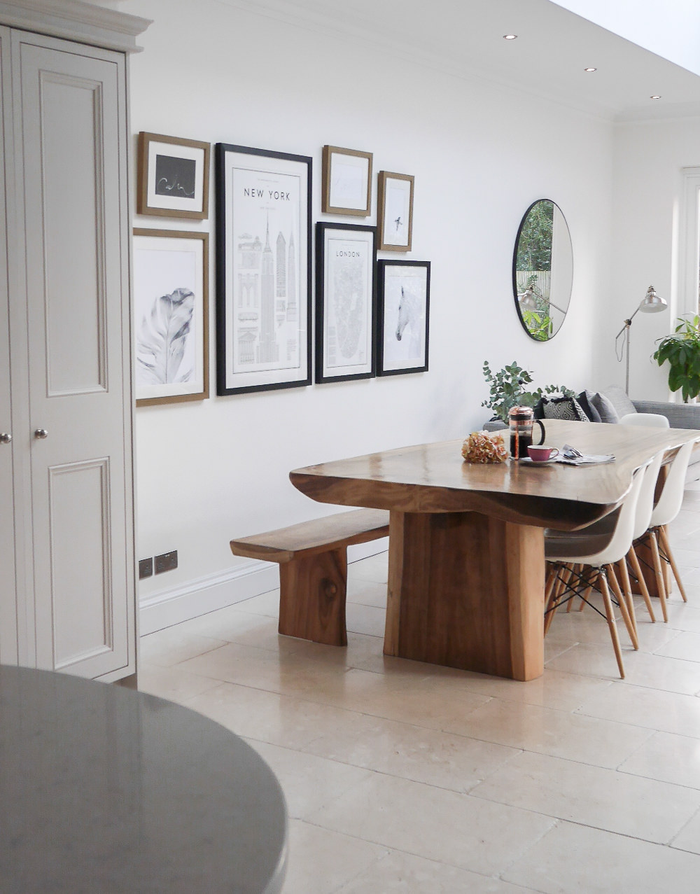 Claire's bright white kitchen and scandi-dining