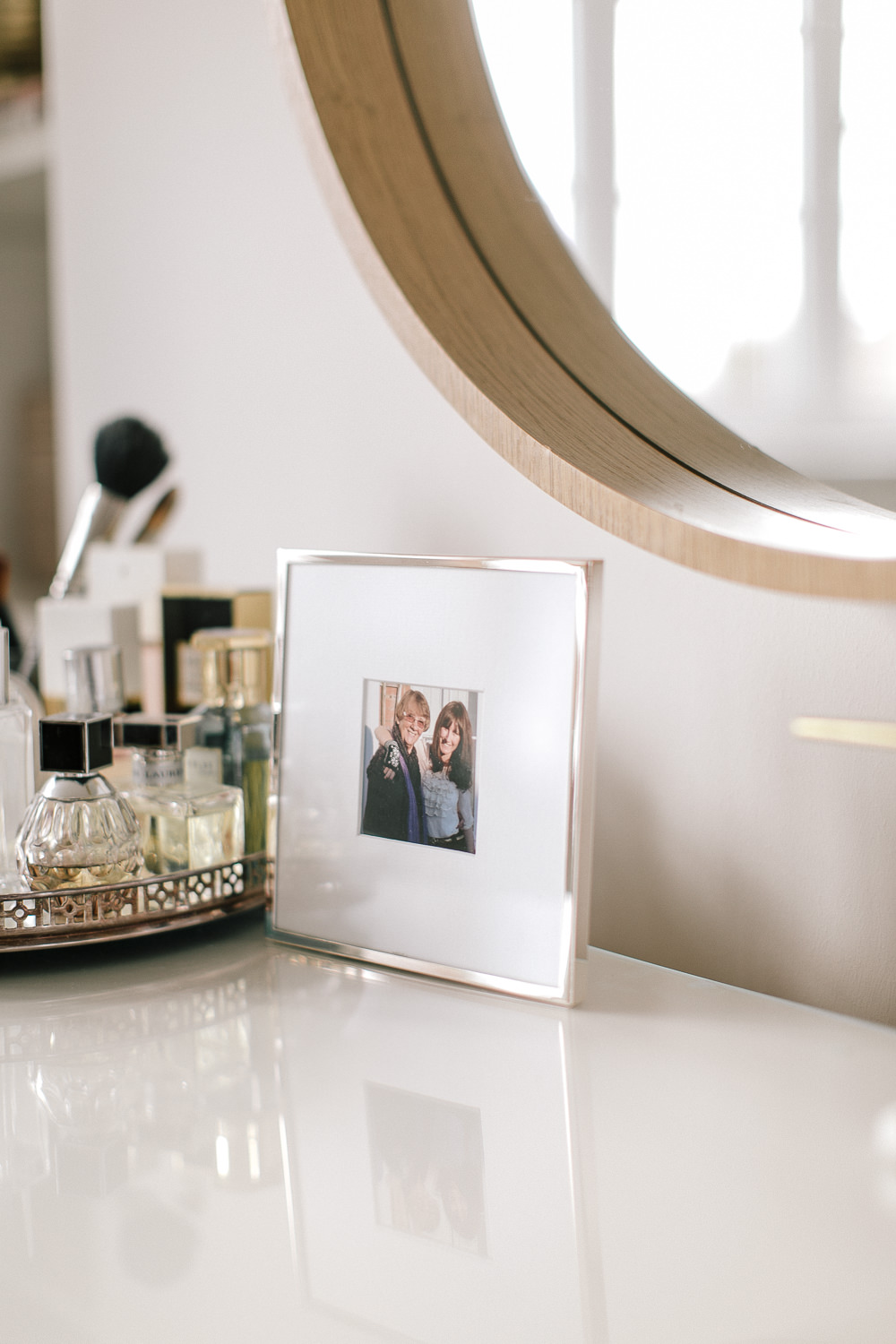 Dressing Table Area with Circular Wooden Oak Mirror | White Company Photo Frame