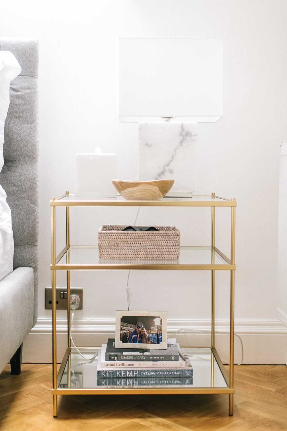 Gold Terrace Bedside Table from West Elm | Marble Bedside Lamp