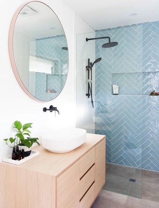 Sky blue bathroom tiles
