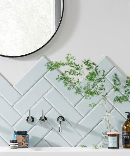 Pale blue bathroom tiles
