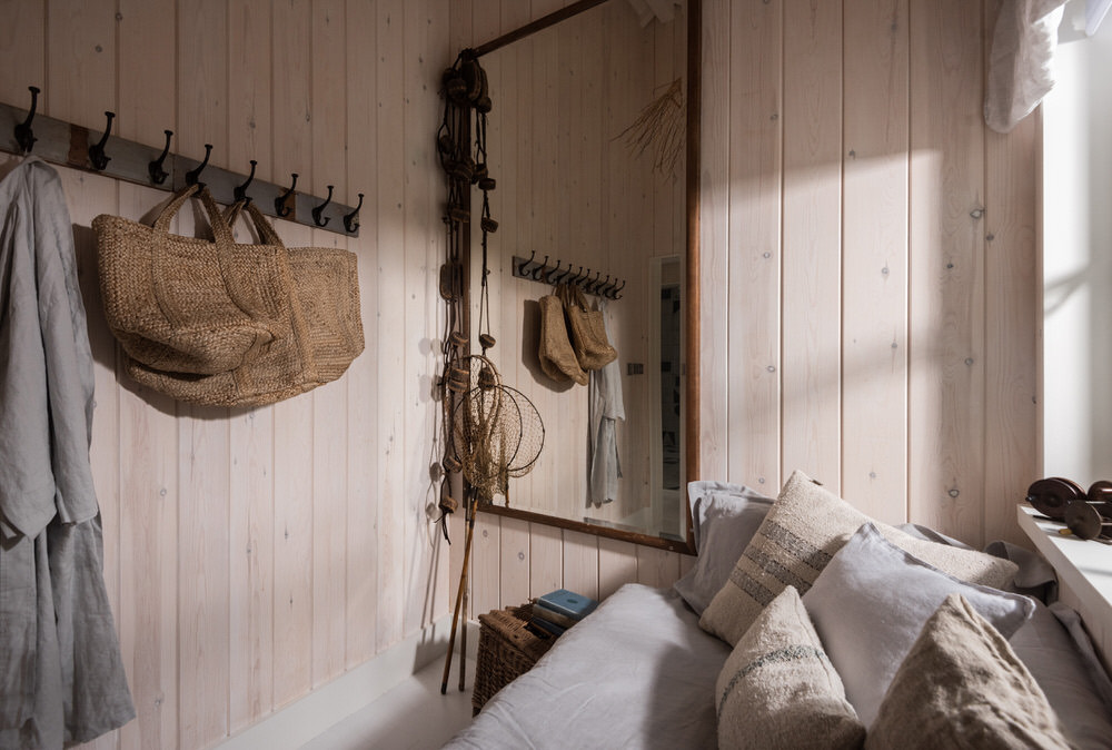 Wood panelling and peg rack