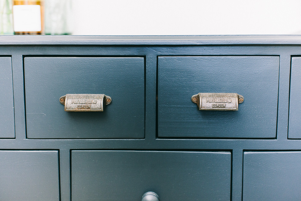 Apothecary style chest painted in Farrow and Ball Railings