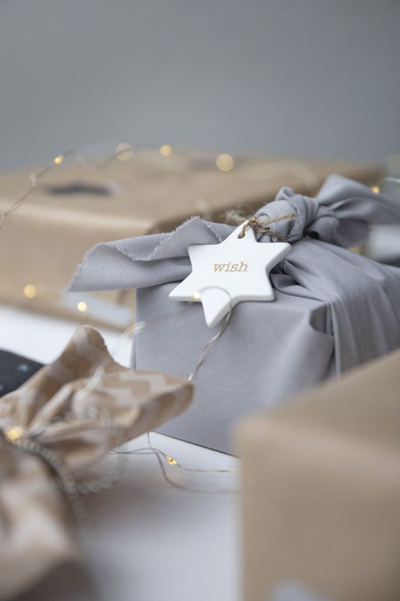 Grey and kraft wrapped presents