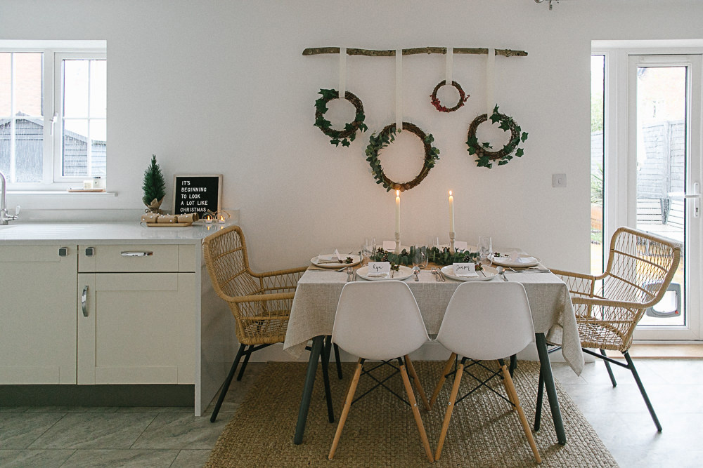 DIY Christmas hanging branch and wreath installation