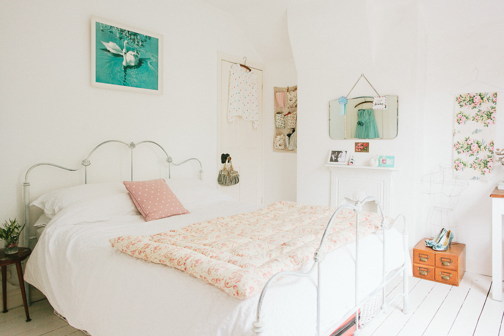 White and bright vintage styled bedroom