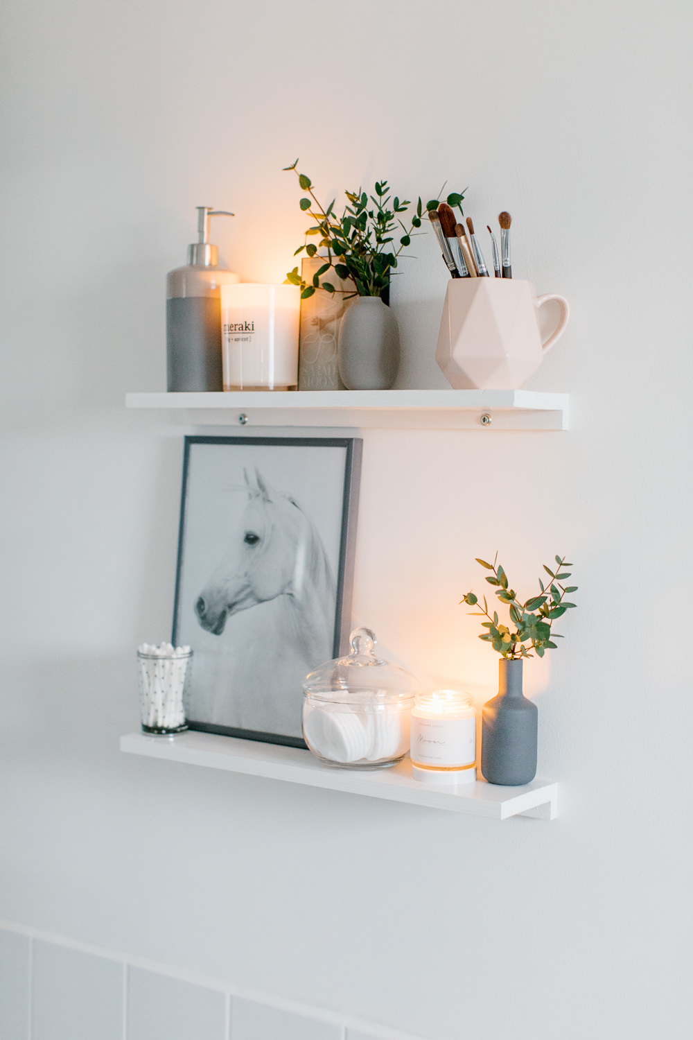 Bathroom shelving with candles