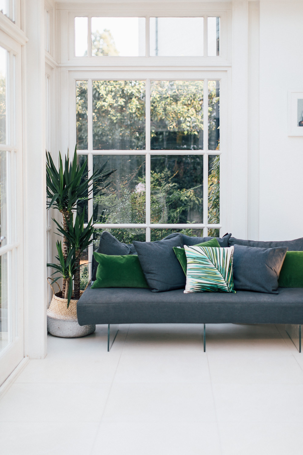 Streamlined modern grey sofa