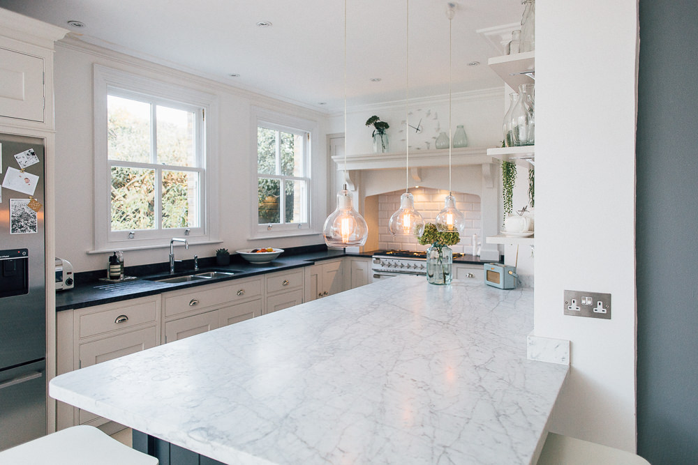 Marble work surface and kitchen windows