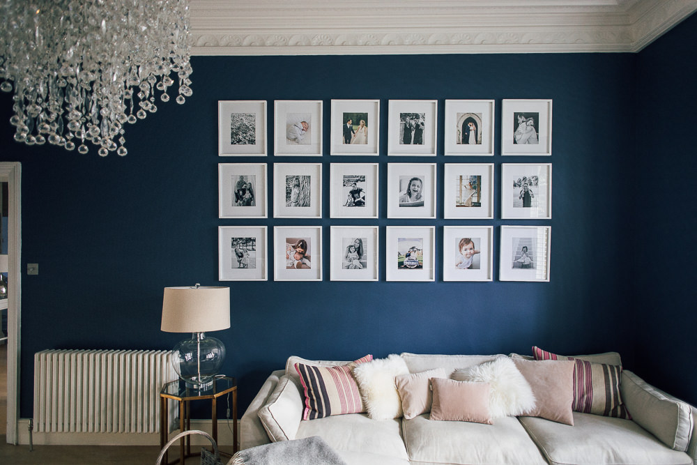 Gallery wall with white frames
