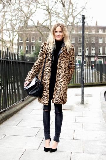 All black outfit and leopard print jacket