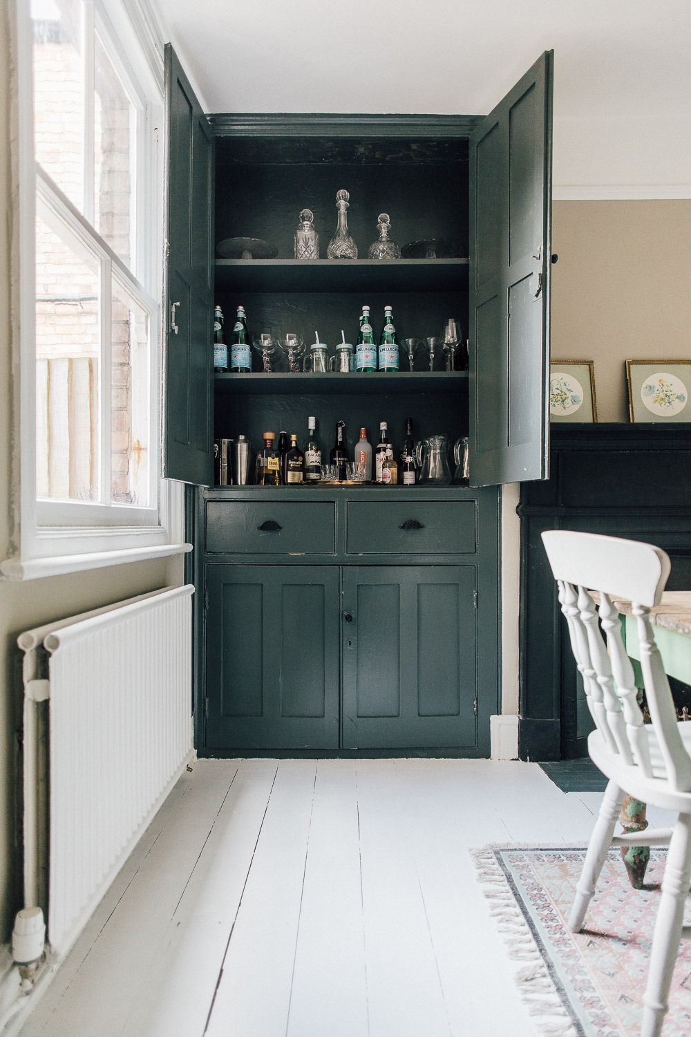 Alcove cupboard bar painted in Farrow and Ball