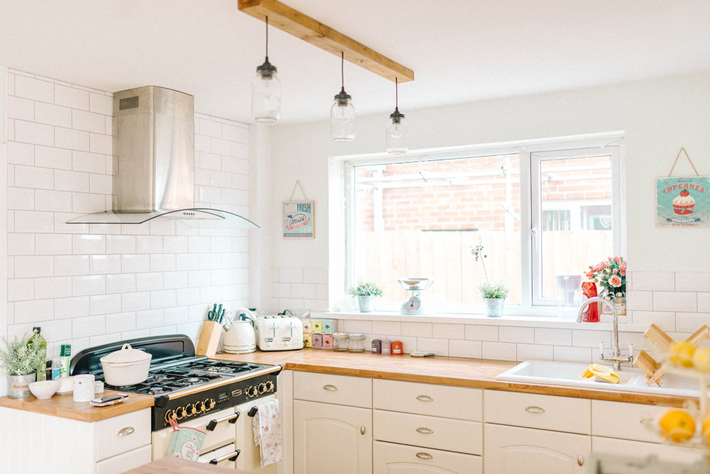 Classic kitchen units and wooden worktops