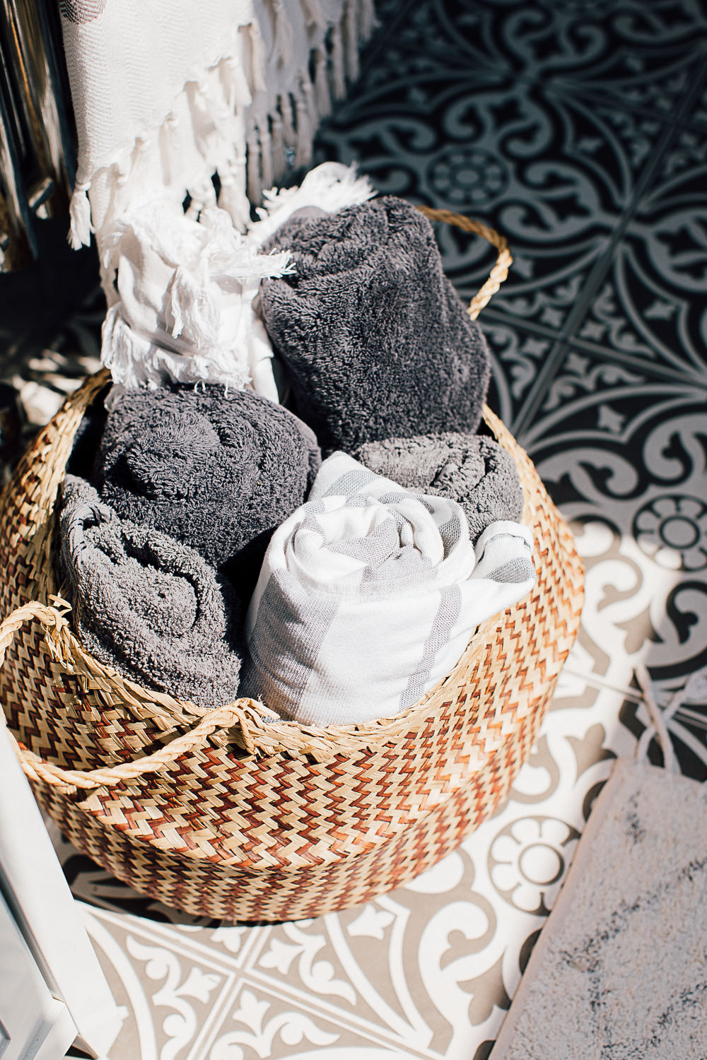 Bathroom storage idea: Hammam towels in basket