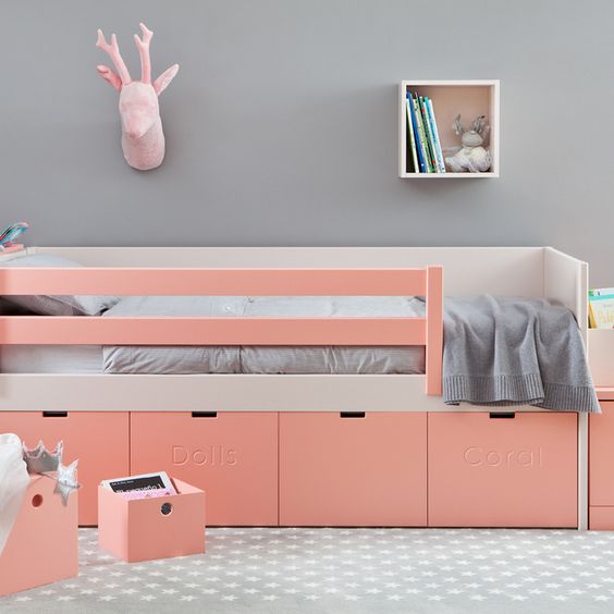 grey cabin bed with storage