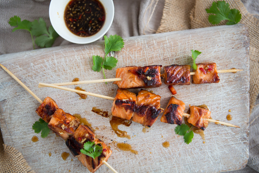 A quick and easy recipe for Teriyaki Salmon Skewers