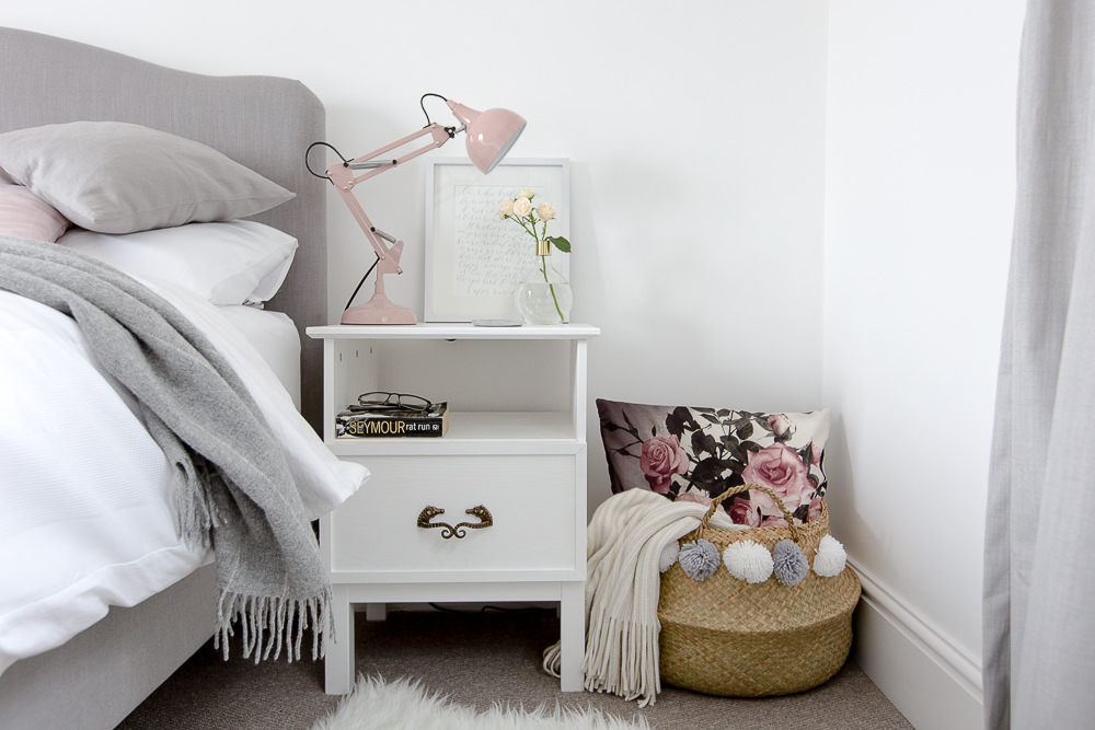 Grey, white and blush bedroom