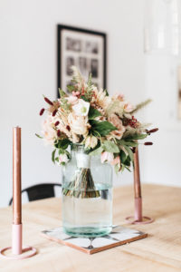 Glass vase on table